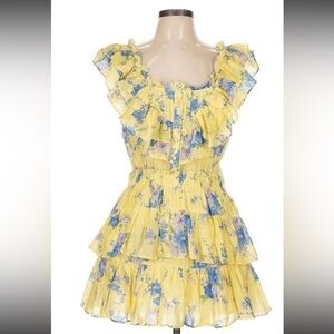 Loveshackfancy Yellow Floral Ruffle Dress Size S